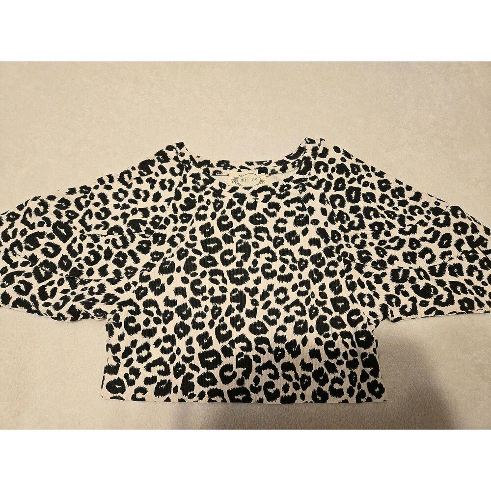 Sz 2T MIA JOY JOYFOLIE Ivory Animal Idonya Print Ruffle Long-sleeve Blouse Top